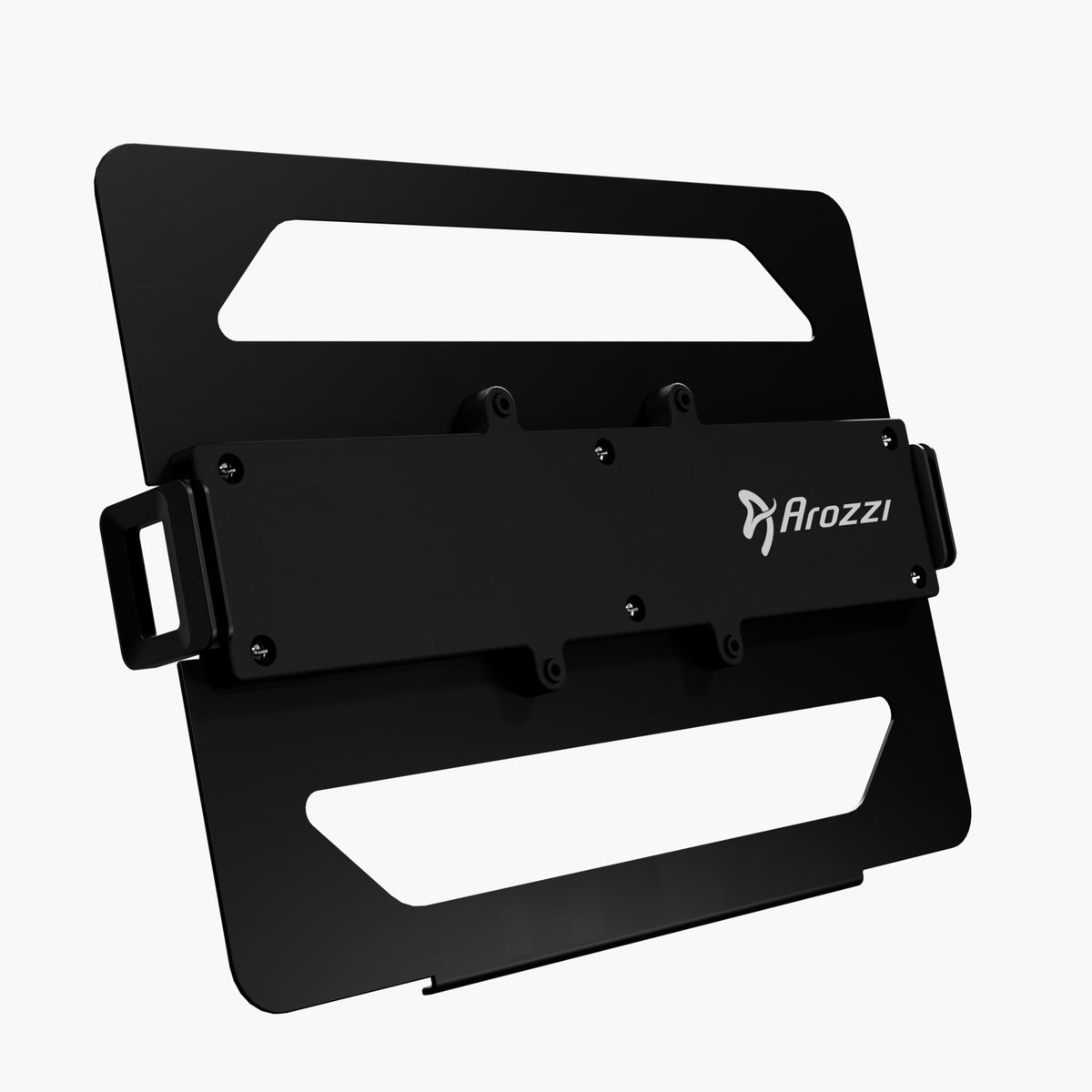 A black Alzare Laptop Holder by Arozzi Europe sits against a white background.