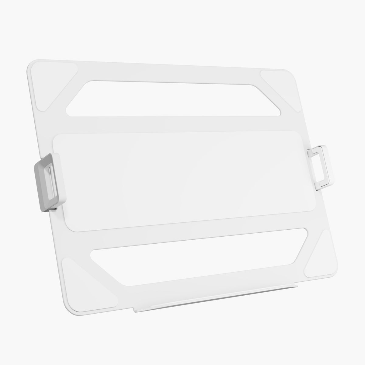 Arozzi Europe Alzare clear rectangular laptop holder with side handles and bottom ledge.