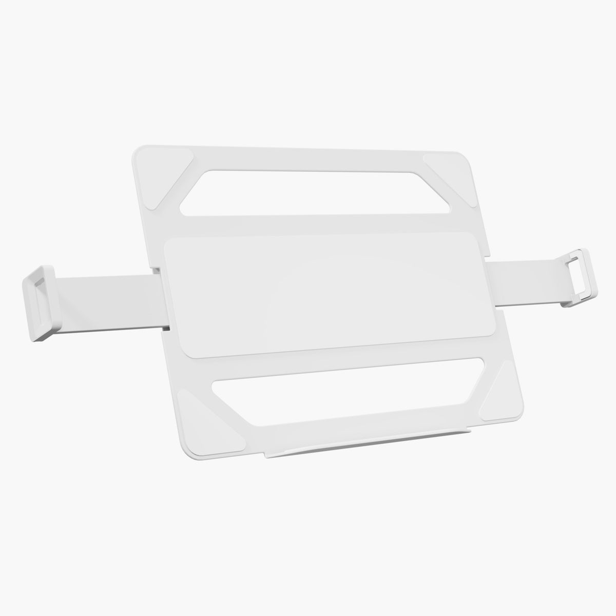 Arozzi Europe’s Alzare is a white, ergonomic laptop holder with side clamps and central support.
