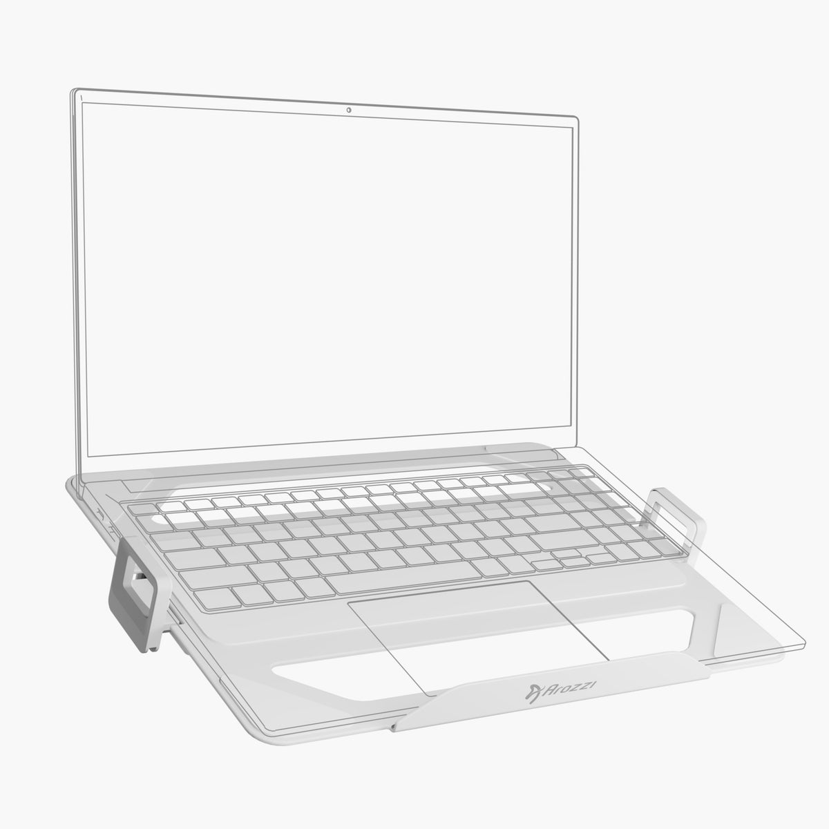 Alzare - Laptop Holder by Arozzi Europe supports a laptop with visible keyboard and empty screen.