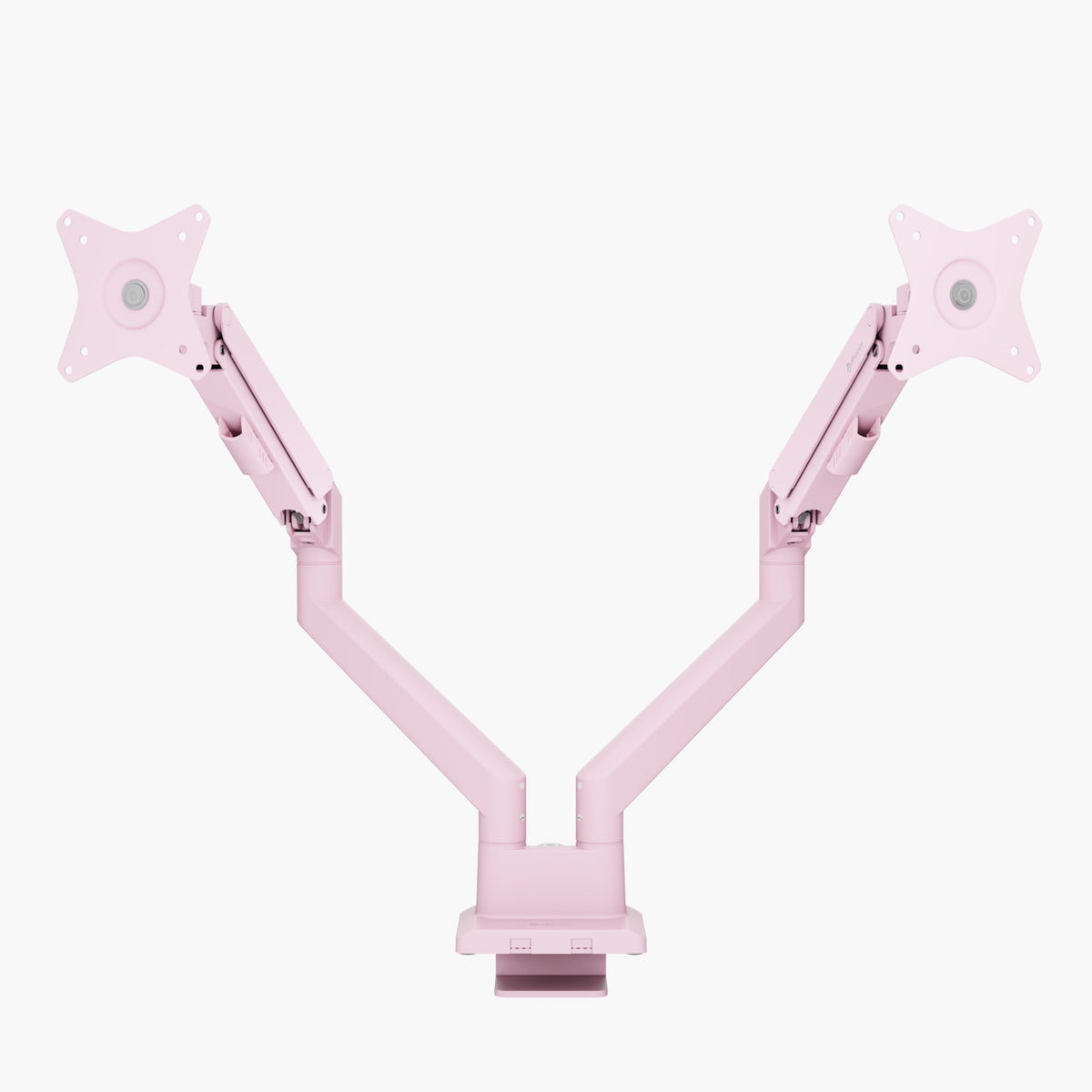 Arozzi Alzare Neo Duo: Pink, full-metal, gas spring dual monitor arm with adjustable arms.