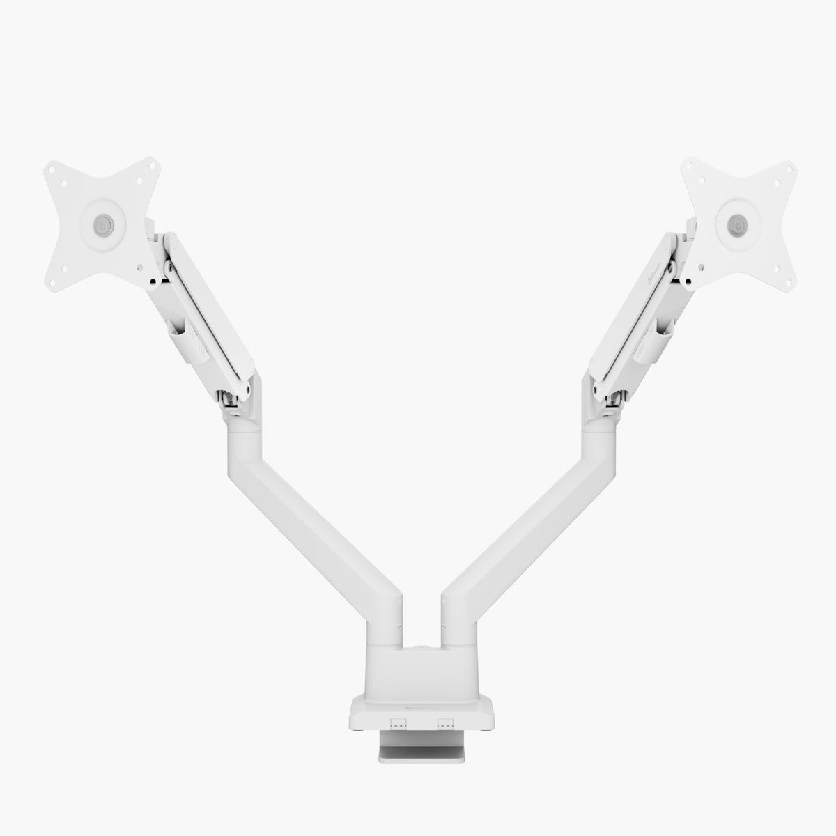 Arozzi Europe Alzare Neo Duo monitor arm, metal build, extended vertically on white background.