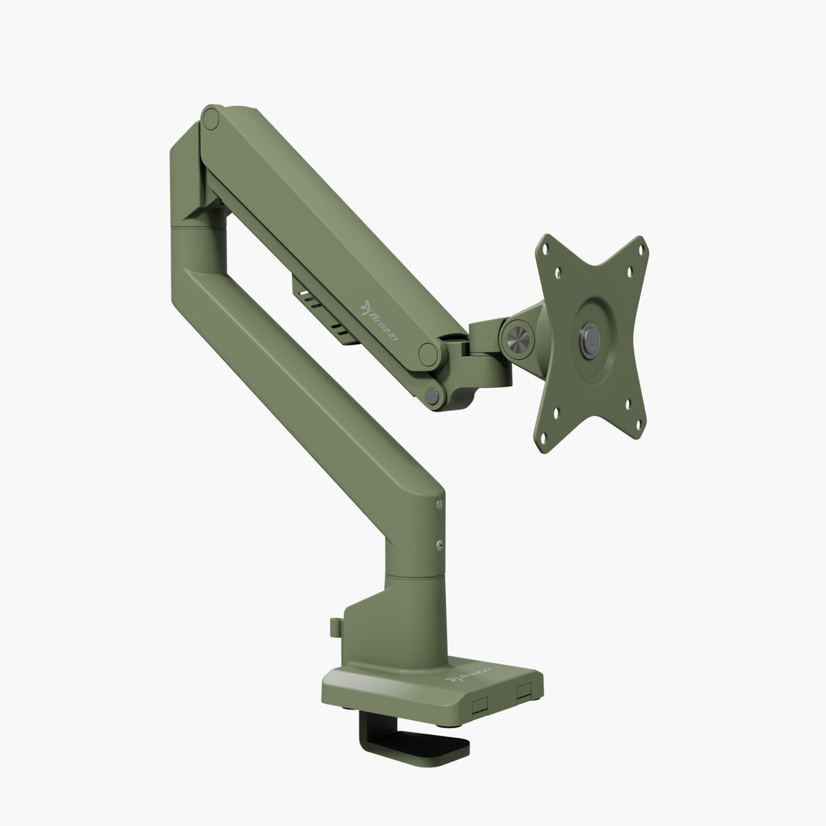 Arozzi Europe Alzare Neo Single gas spring monitor arm, all-metal, VESA mount, green finish.