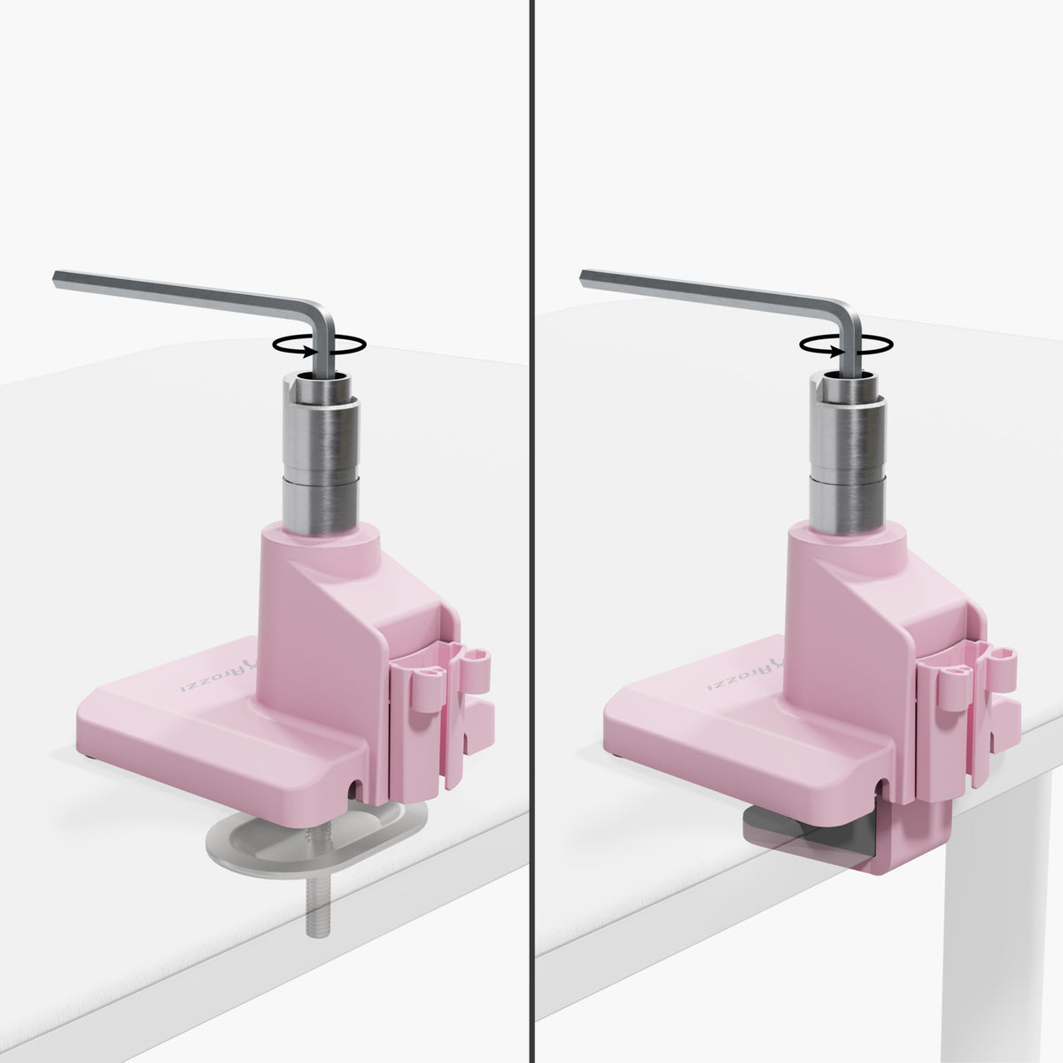 Split image: Alzare Neo Single by Arozzi Europe, showing two mounting options, all-metal build.
