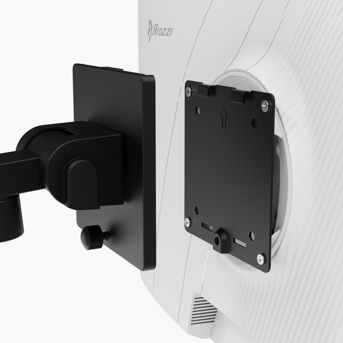 Close-up of the Alzare Neo Pro by Arozzi Europe mounted to a white computer monitor.
