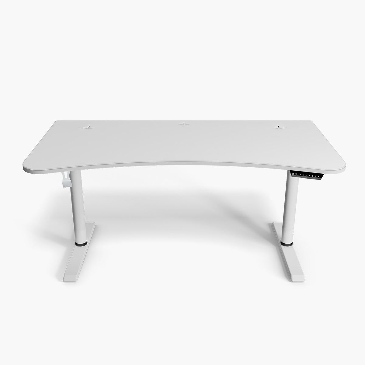 Arozzi Arena Moto Electric Standing Desk with right digital controls, white, on white background.