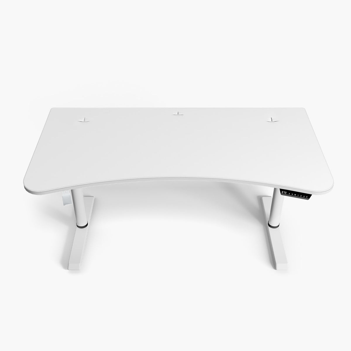 Arena Moto electric sit-stand desk by Arozzi Europe, curved front, top view on white background.