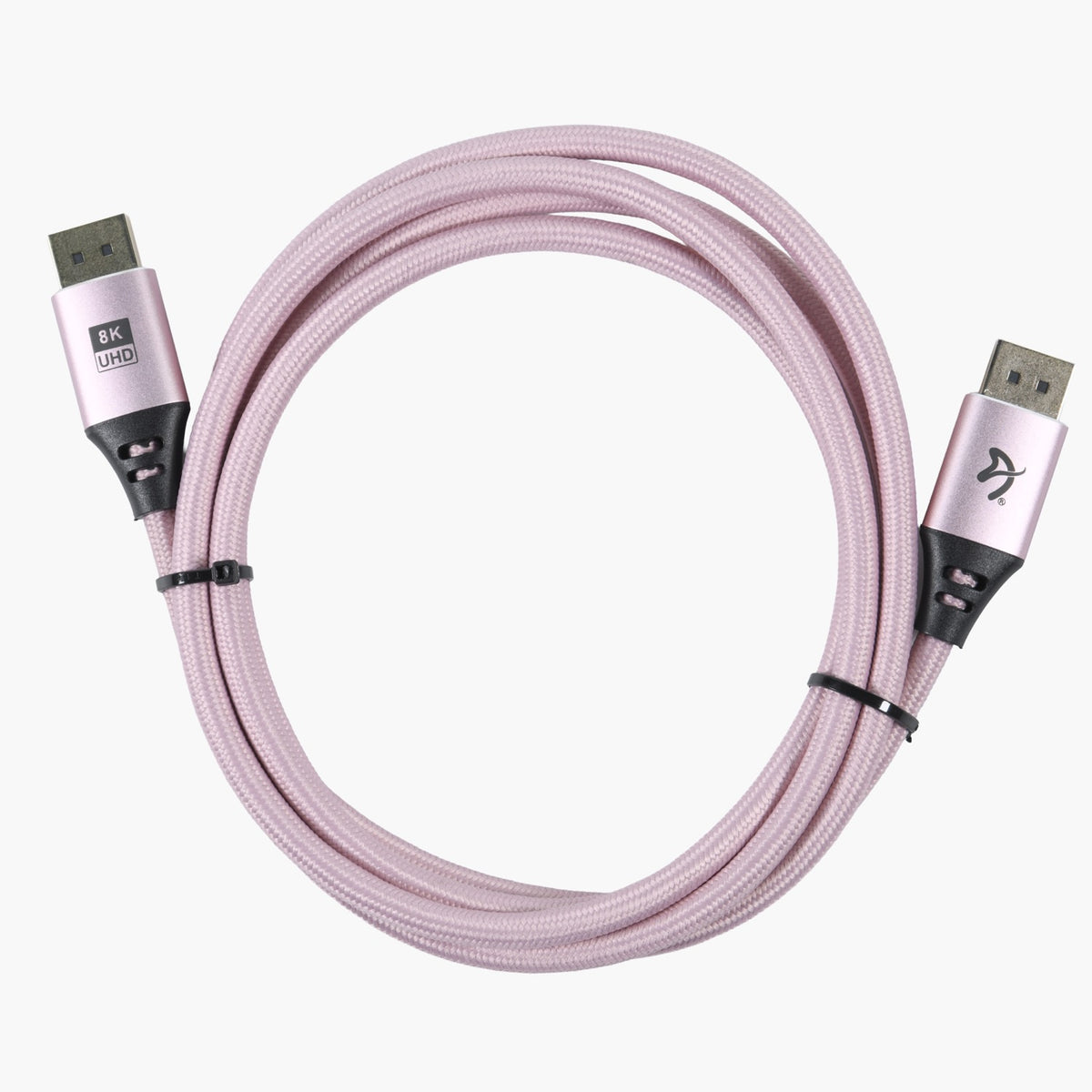 Arozzi Europe DisplayPort 1.4 Cable 2m, pink braid, black ends, ideal for gaming monitors.