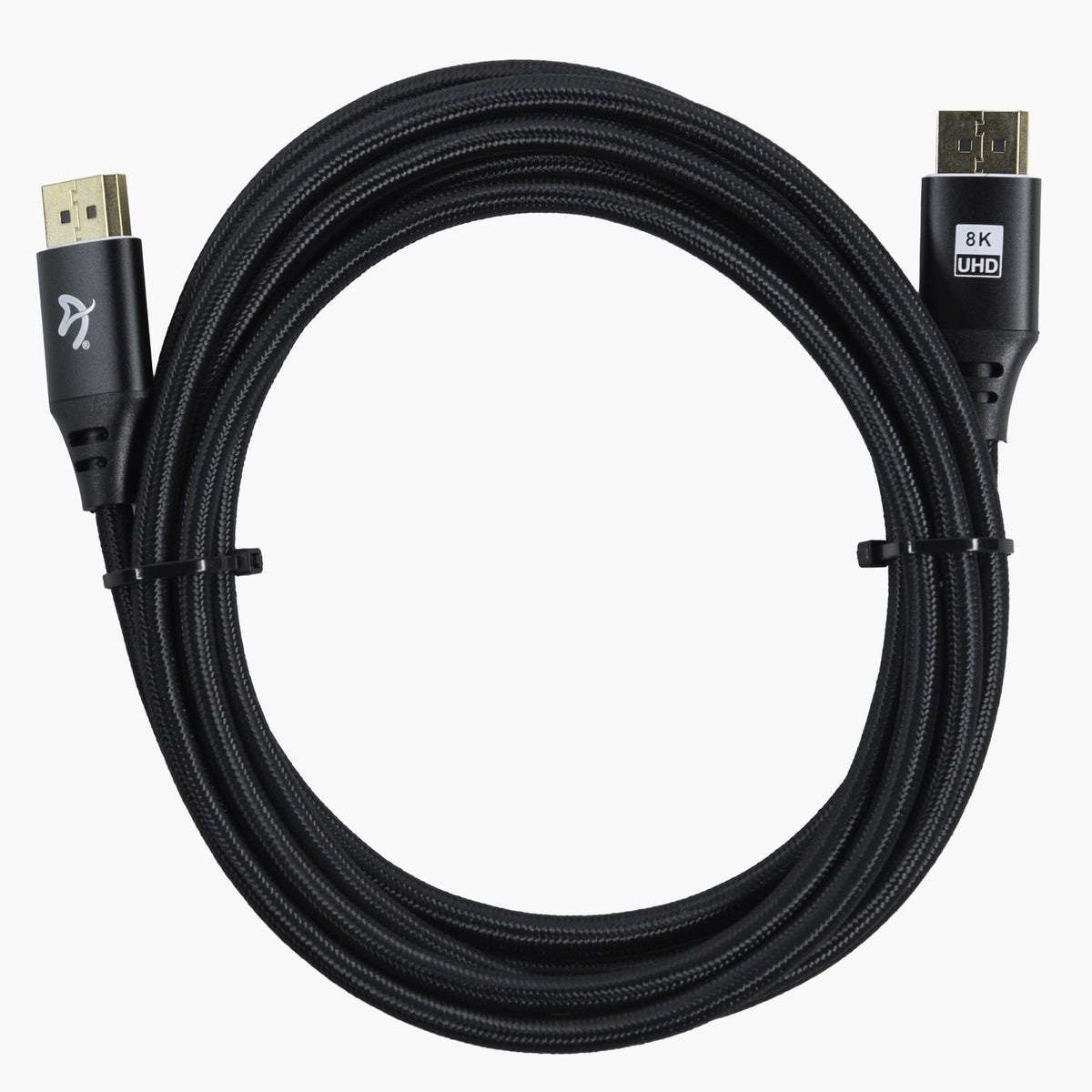 Arozzi Europe DisplayPort 1.4 Cable 3m – 8K UHD, ideal for gaming monitors, coiled on white.