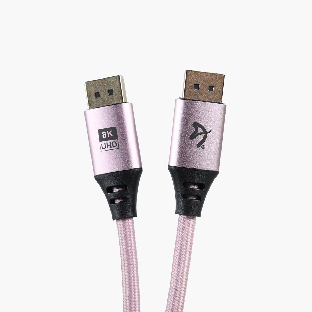 Two pink Arozzi Europe DisplayPort 1.4 cables, 3m, 8K UHD, with bird logo for gaming monitors.