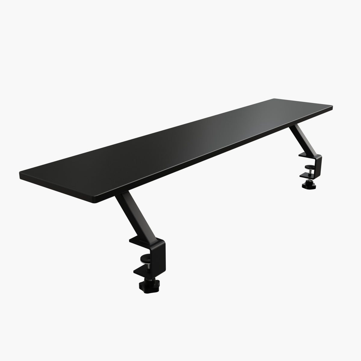 Arozzi Europe Desk Riser - Large: black ergonomic shelf with angled supports and clamp mounts.