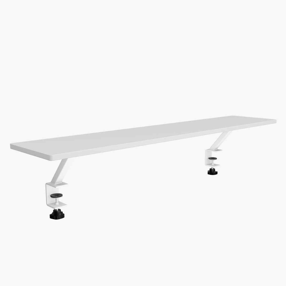 Arozzi Europe Desk Riser - Large, white clamp-on shelf with two brackets on white background.