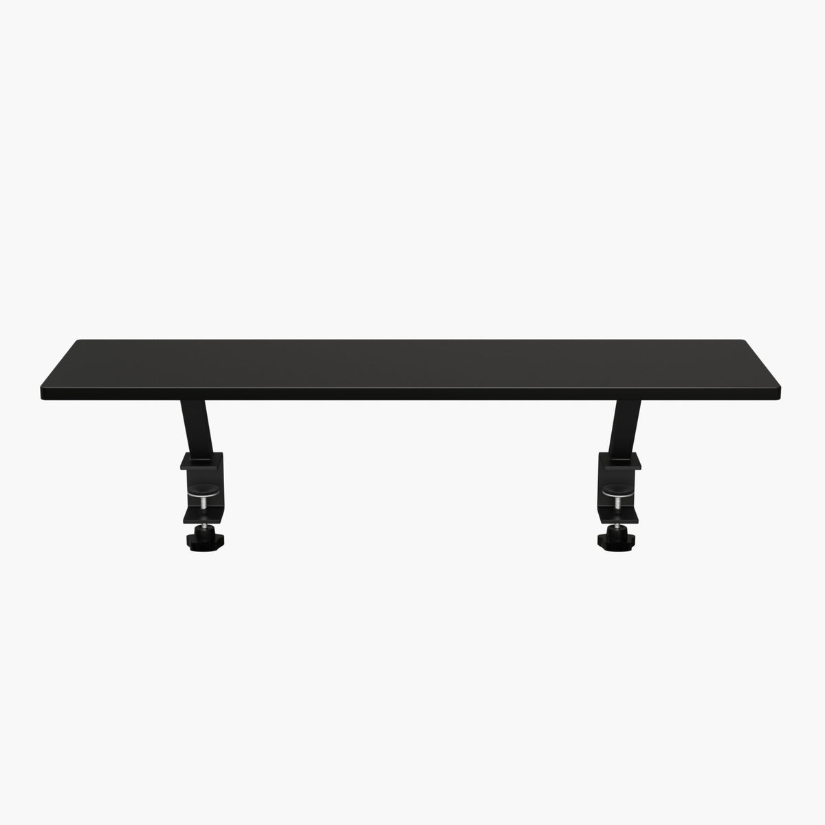 Arozzi Europe Desk Riser - Small, black with dual clamps, rectangular, front view on white.