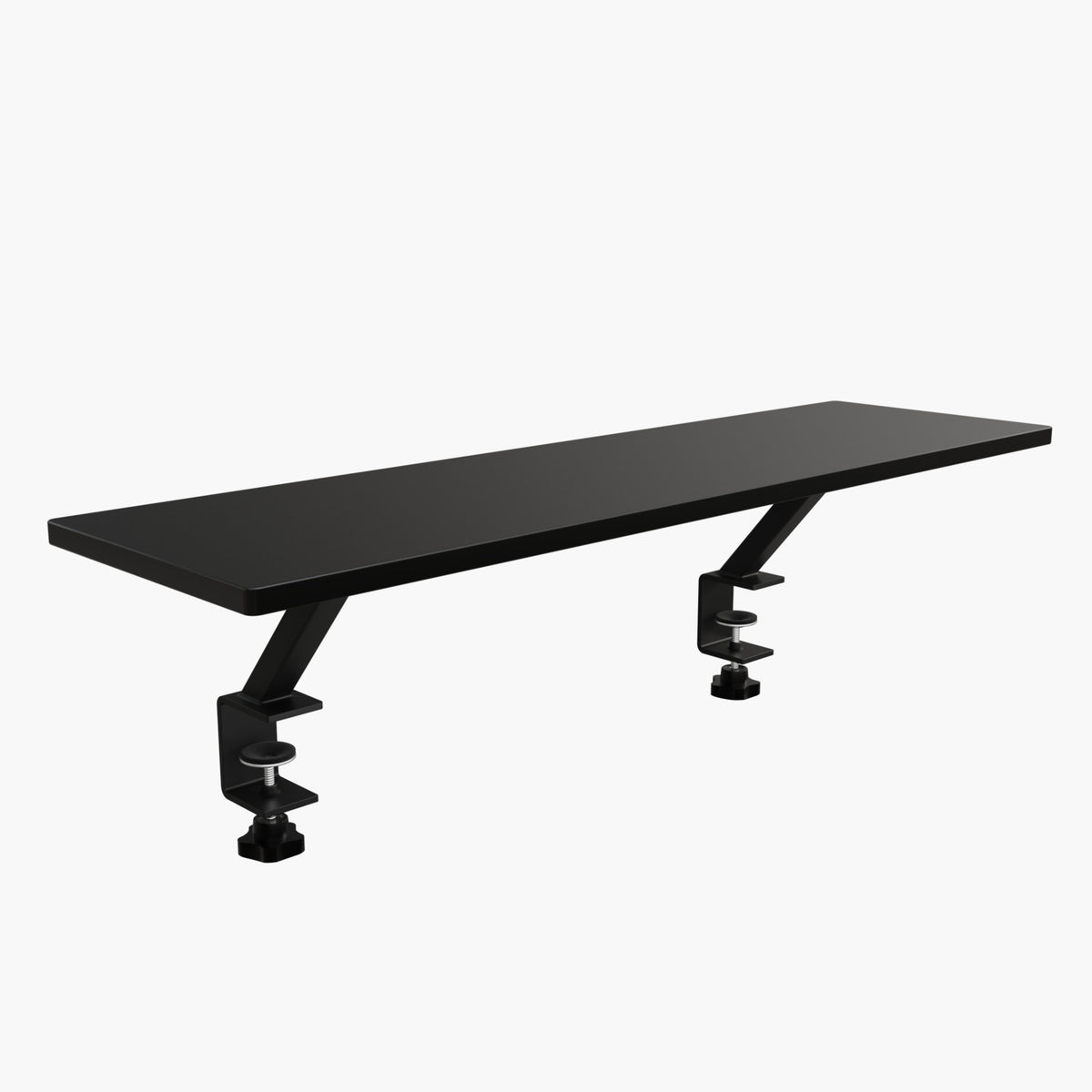 Arozzi Europe Desk Riser - Small, black, with clamp mounts on each end against white backdrop.