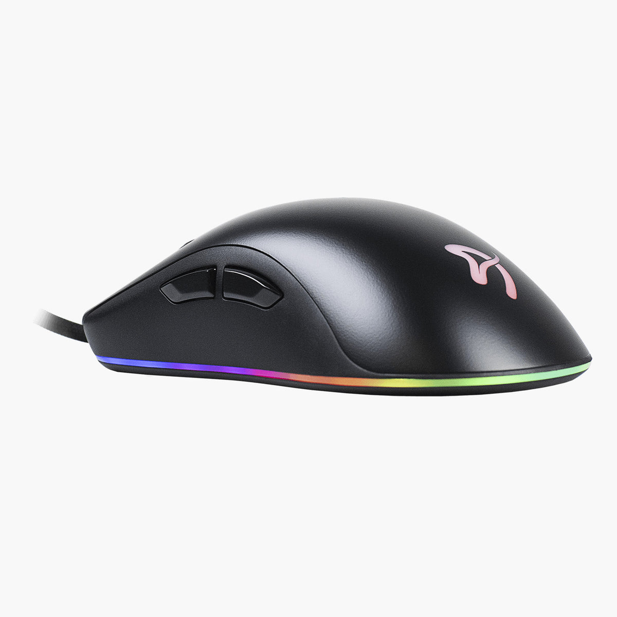 Arozzi Favo 2 Ultra Light Gaming Mouse, RGB, two side buttons, left-side view.