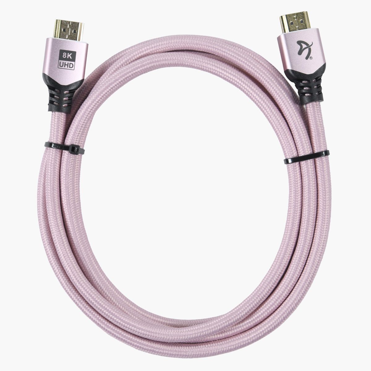 Arozzi Europe HDMI 2.1 Cable 2m – 8K UHD, pink braided, for gaming monitors, connectors shown.