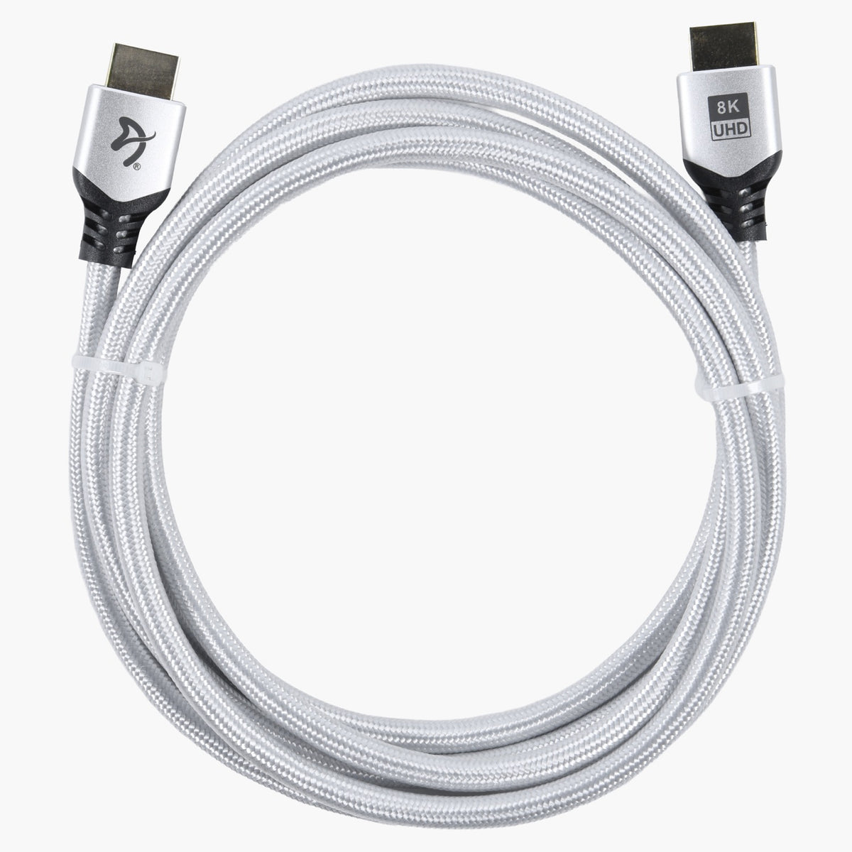 Arozzi Europe HDMI 2.1 Cable 2m – 8K UHD, silver braided, perfect for gaming monitors.