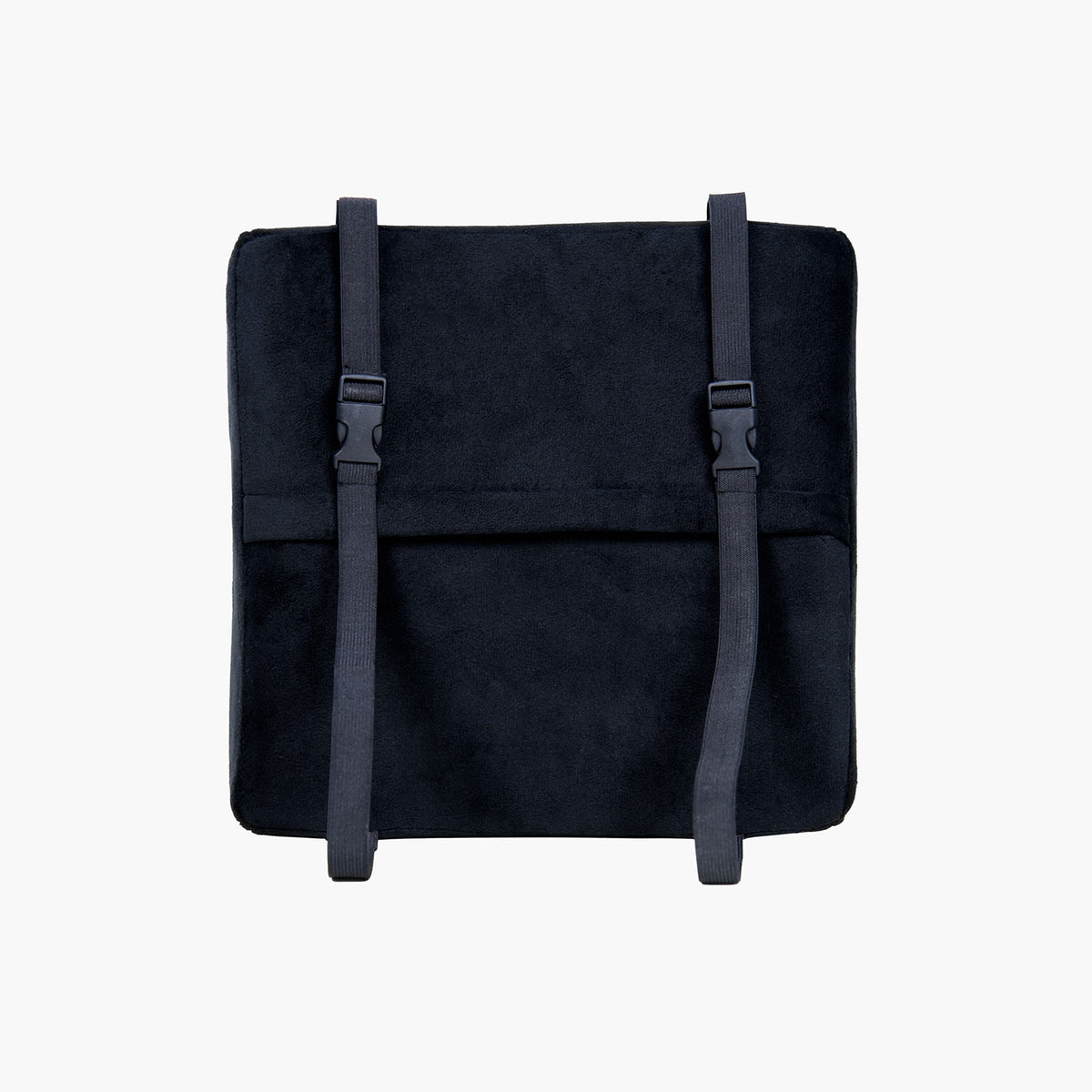 Arozzi Europe Lumbar Support Pillow Velvet Black with 2 adjustable straps and clip buckles.
