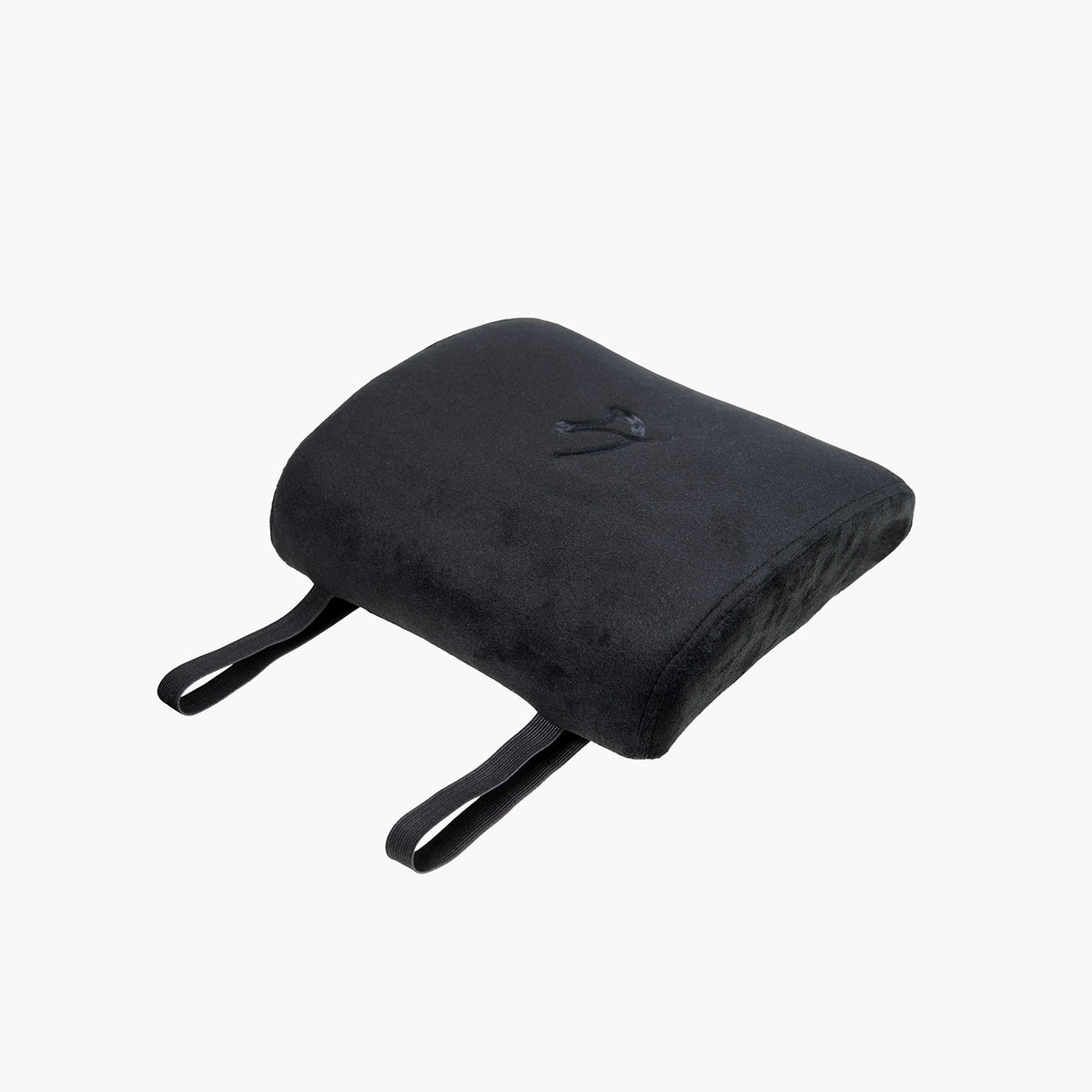 Arozzi Europe Lumbar Support Pillow Velvet Black with two straps on white background.