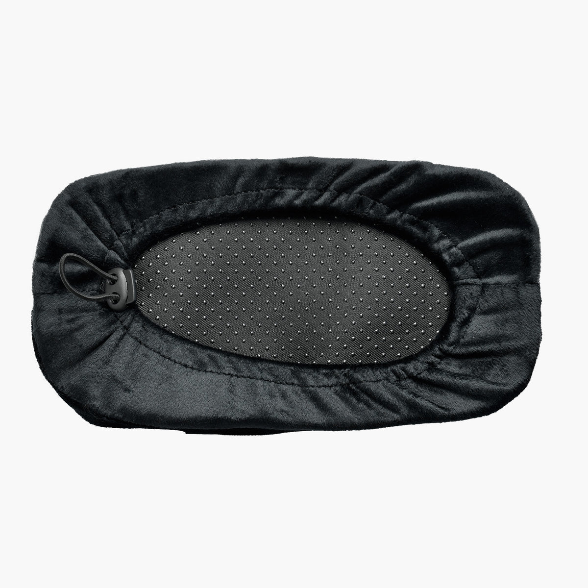 Arozzi Europe Memory Foam Armrest Pads: black velvet, oval, adjustable drawstring, textured center.