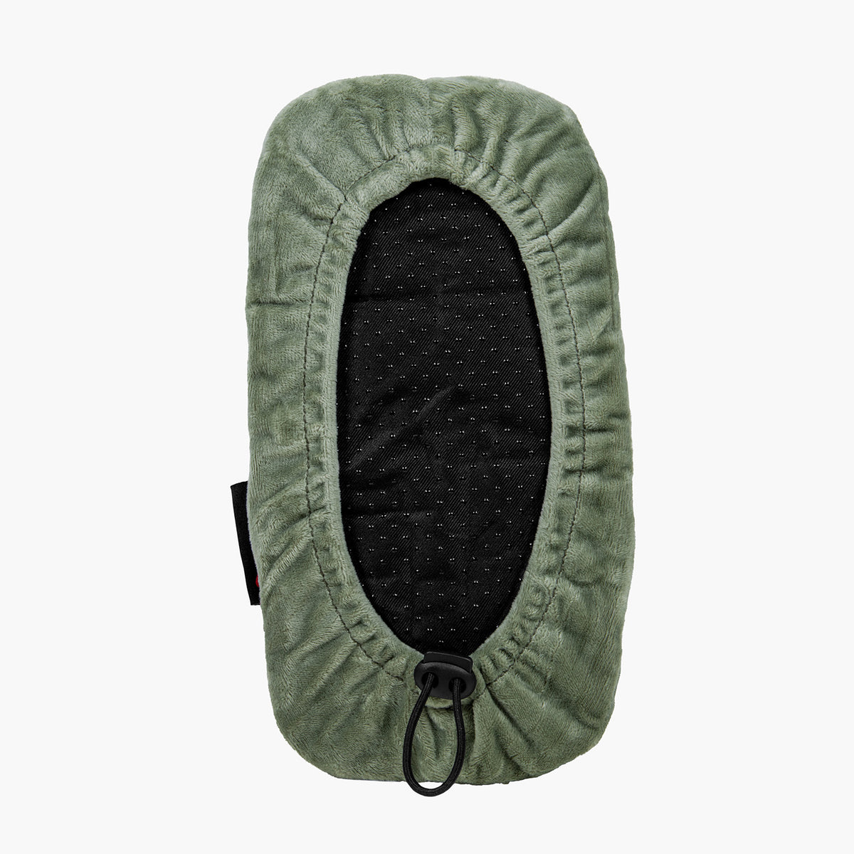 Arozzi Europe Memory Foam Armrest Pads—green velvet, oval, black elastic & drawstring closure.