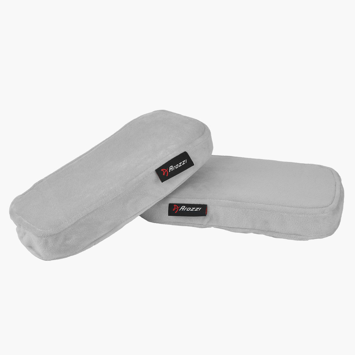 Arozzi Europe Memory Foam Armrest Pads: two gray cushions with black brand tags.