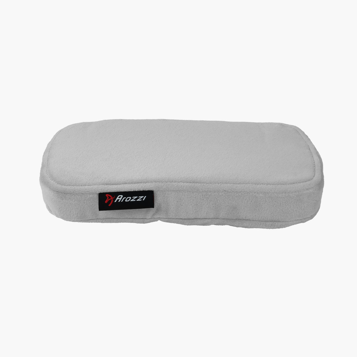 Arozzi Europe Memory Foam Armrest Pads, gray with logo tag, shown on white background.