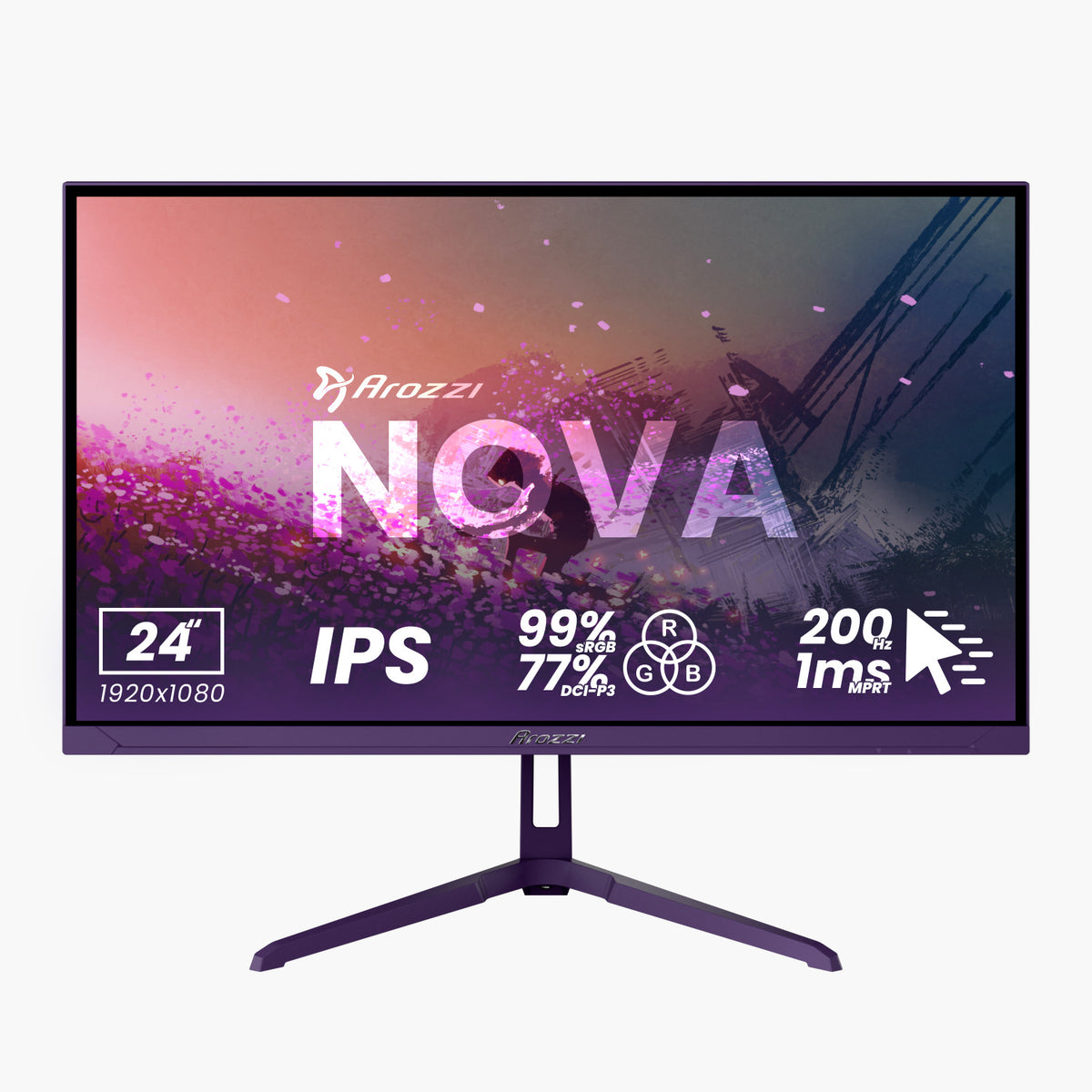 Arozzi Europe Nova 24“ IPS, 200Hz, 1920x1080, 1ms, 77% DCI-P3 gaming monitor.