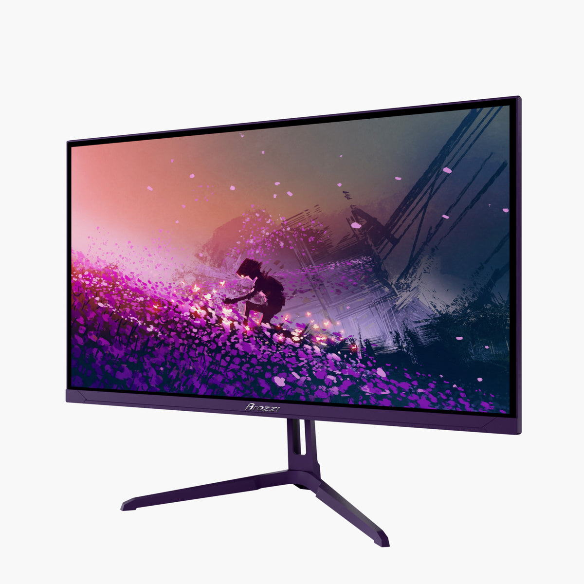 Arozzi Europe Nova 24″ IPS 200Hz Monitor displays digital art in vivid, abstract landscapes.