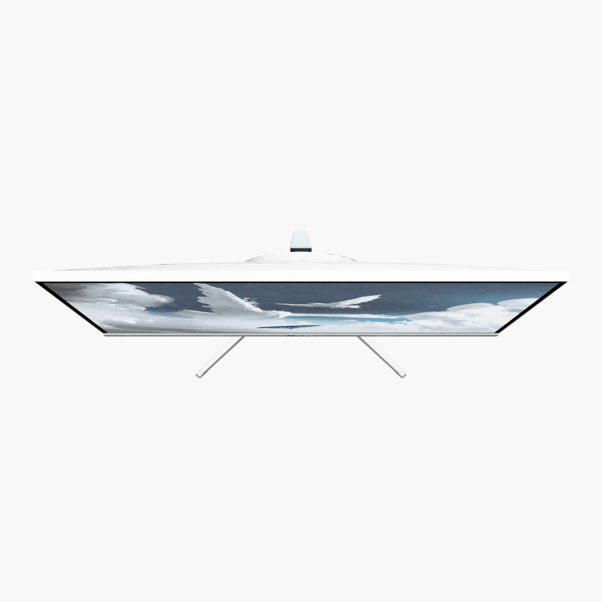 Arozzi Europe Nova 24″ IPS 200Hz monitor, top view, shows birds soaring above clouds.