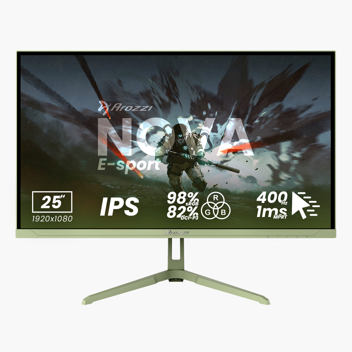 Arozzi Nova 25″ IPS 400Hz gaming monitor, 1920x1080, 1ms, Forest Green, E-sport series.