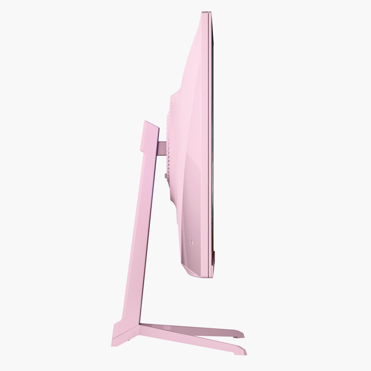 Side view of Nova 25″ E-sport IPS 400Hz by Arozzi Europe, pink with 1ms response, on stand.