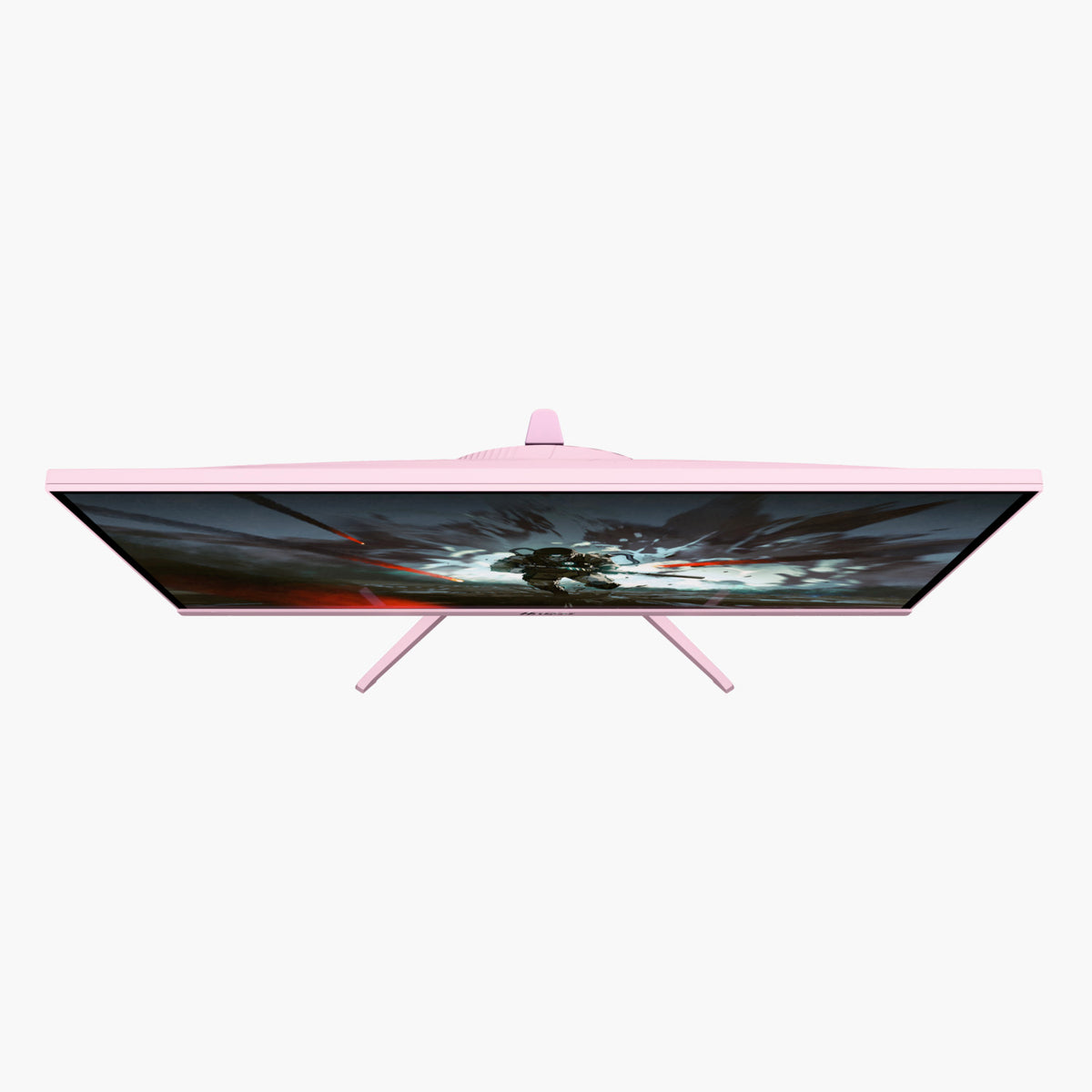 Arozzi Europe Nova 25″ E-sport IPS 400Hz gaming monitor, pink, top-view with game displayed.