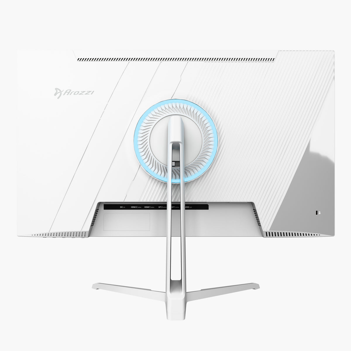 Back of Arozzi Europe Nova 25″ E-sport IPS 400Hz Gaming Monitor with blue LED and strong stand.