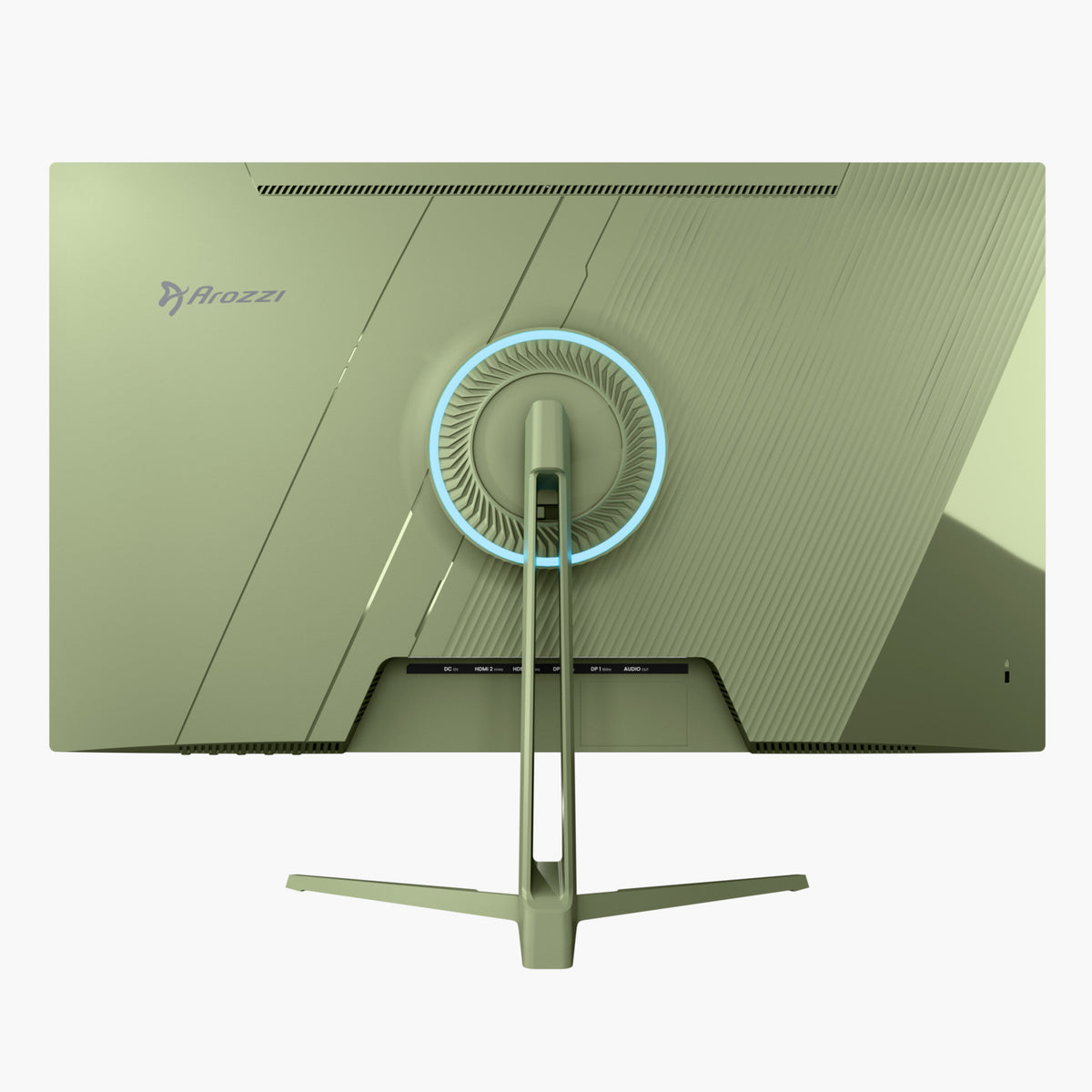 Back of Arozzi Europe Nova 27″ IPS 180Hz QHD gaming monitor with LED ring and dual stand.