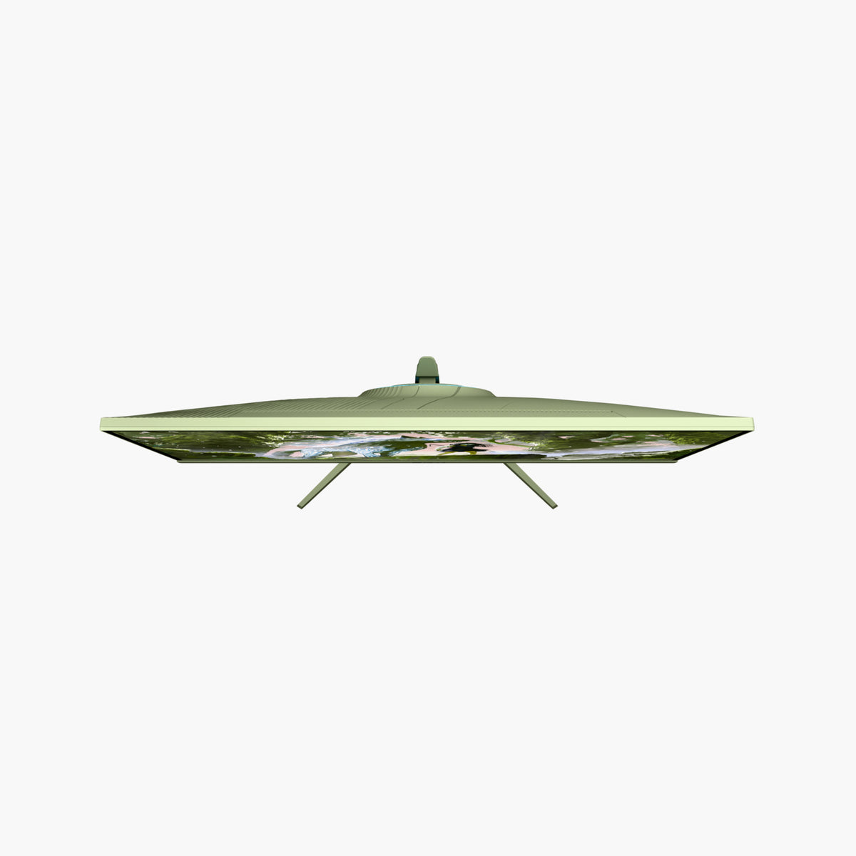 Flat, green disc with legs, resembling a 27″ Arozzi Europe Nova IPS 180Hz gaming monitor.