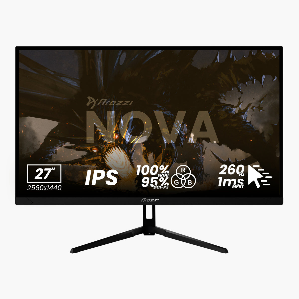Arozzi Europe Nova 27″ IPS Gaming Monitor, 260Hz, black.