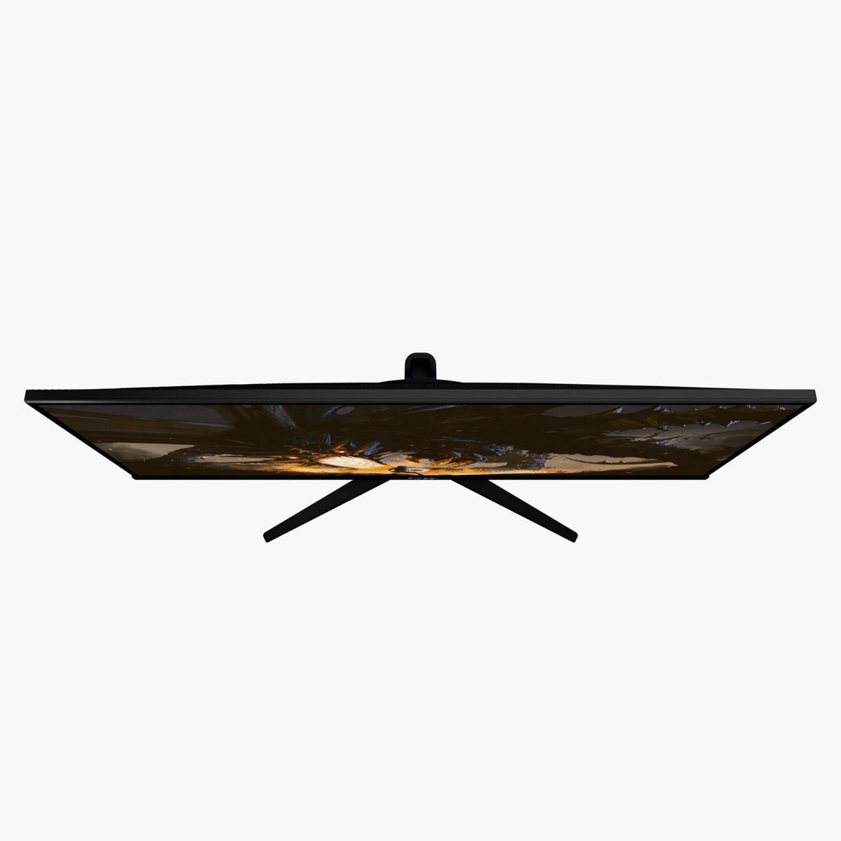 Arozzi Europe Nova 32″ IPS 180Hz Gaming Monitor with slim build and V-shaped stand, top view.