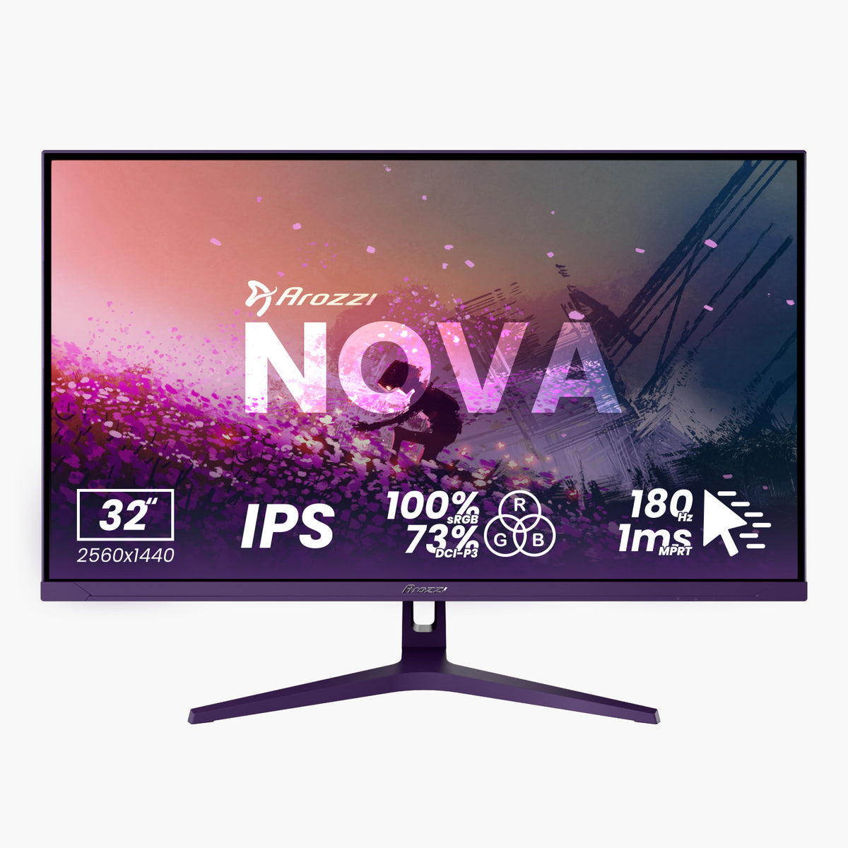 Arozzi Europe Nova 32″ IPS gaming monitor, 180Hz, QHD 2560x1440, RGB, 1ms response.