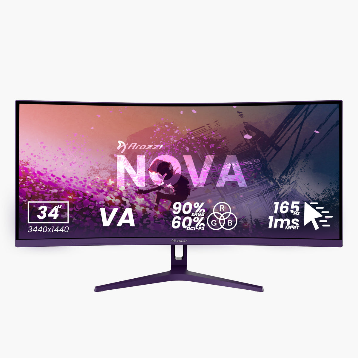 Arozzi Europe Nova 34″ Curved VA, 165Hz, UWQHD, 1ms gaming monitor.