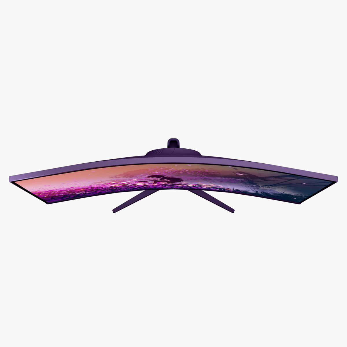 Arozzi Europe Nova 34″ Curved VA 165Hz displays a vibrant UWQHD landscape, top view.