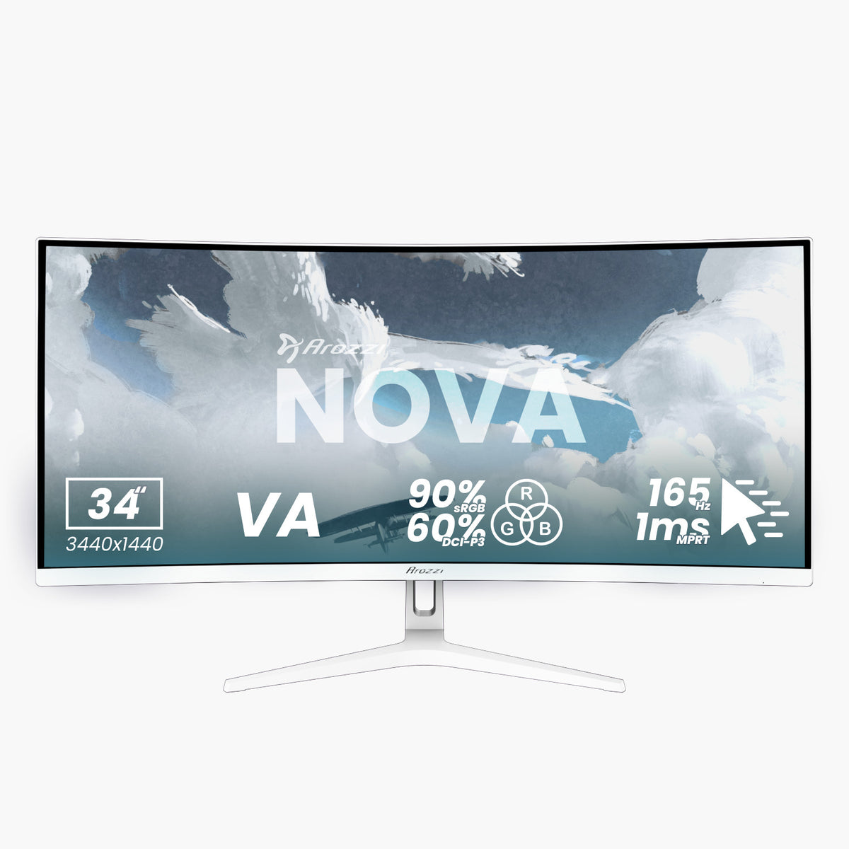 Arozzi Europe Nova 34″ Curved VA, UWQHD, 165Hz, 1ms gaming monitor.