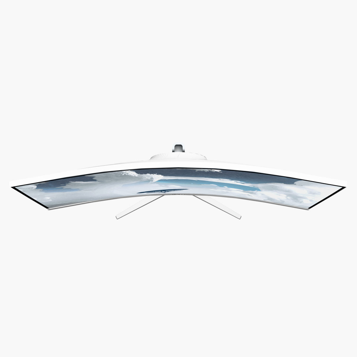 Arozzi Europe Nova 34” Curved VA 165Hz monitor displays sky scene on UWQHD from above view.