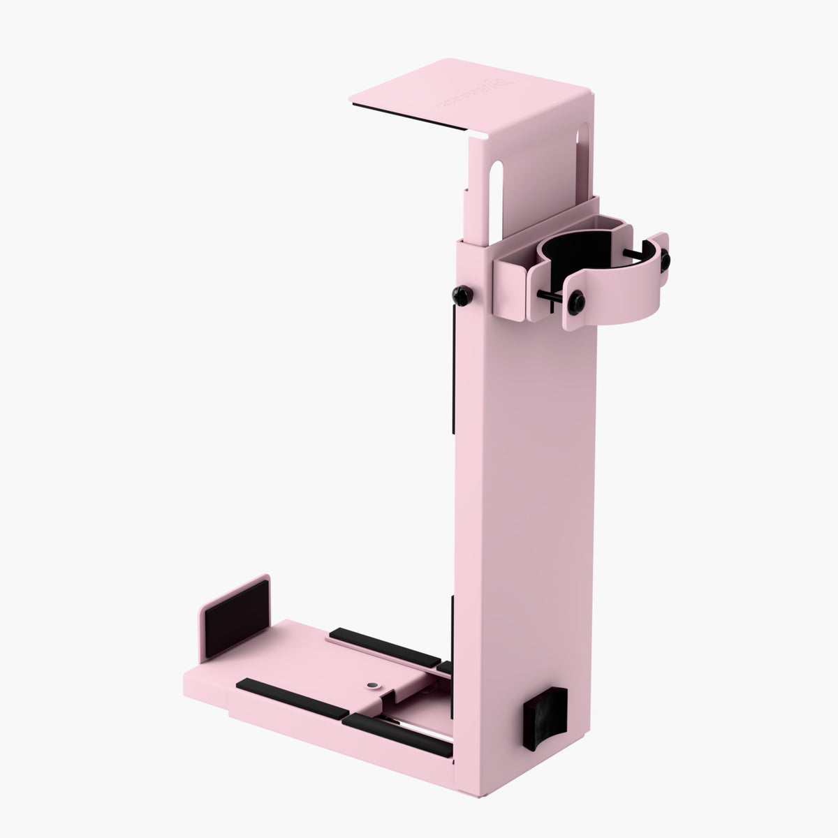 Arozzi Europe Arena PC Mount: pink stand with black accents, cable holder for desks.