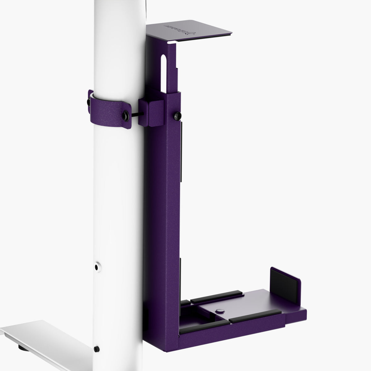 Arozzi Europe Arena PC Mount: purple, adjustable holder for PCs, attaches to a white pole.