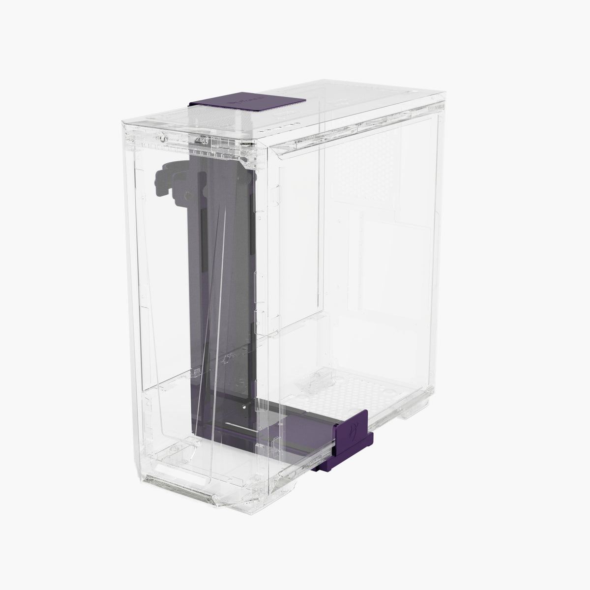 Arozzi Europe Arena PC Mount—purple-accented clear holder; angled design for tidy desk cables.