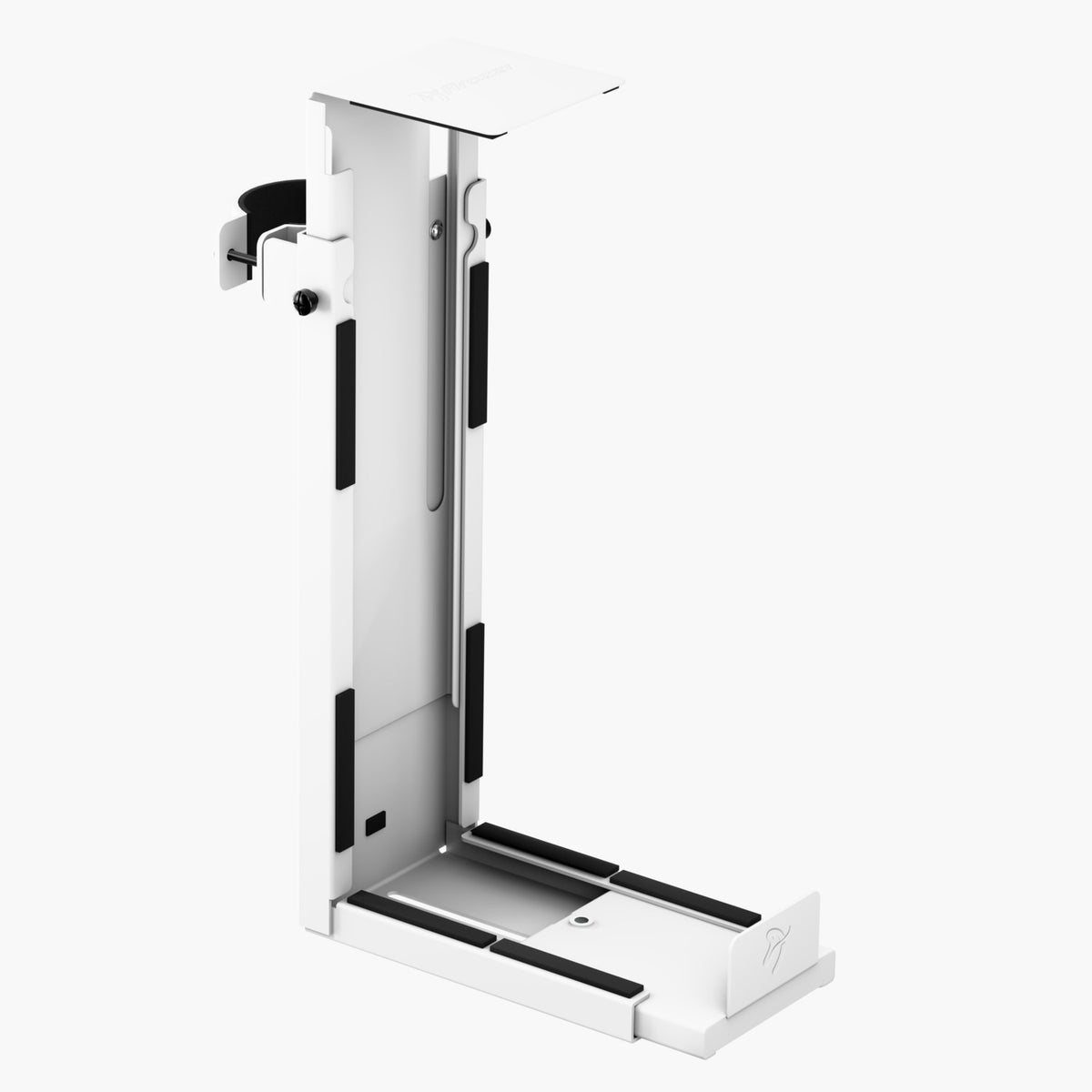 Arozzi Europe Arena PC Mount: vertical white holder, black pads, adjustable, with cable management.