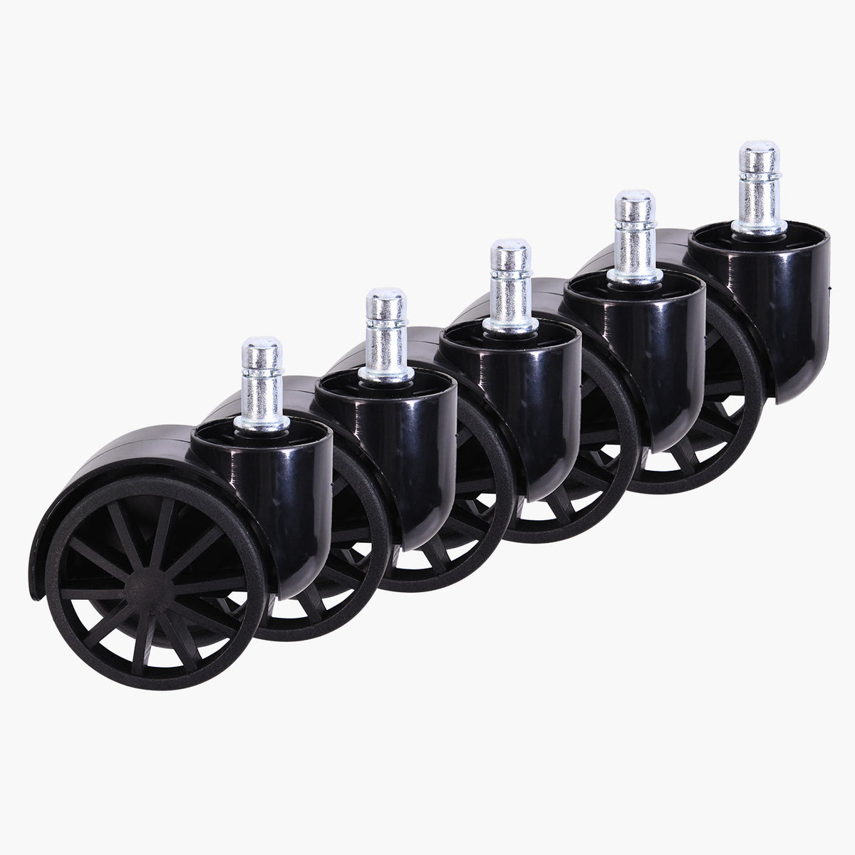Five Arozzi Europe Wheels - Spoked are arranged diagonally on a white background.