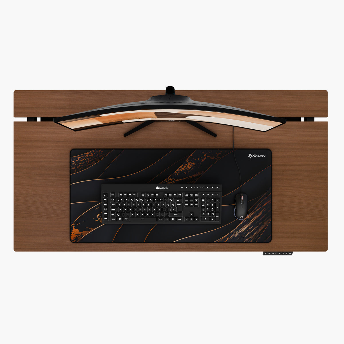 Arozzi Europe Zona Mousepad - Extra Large with monitor, keyboard, and mouse on wooden desk.