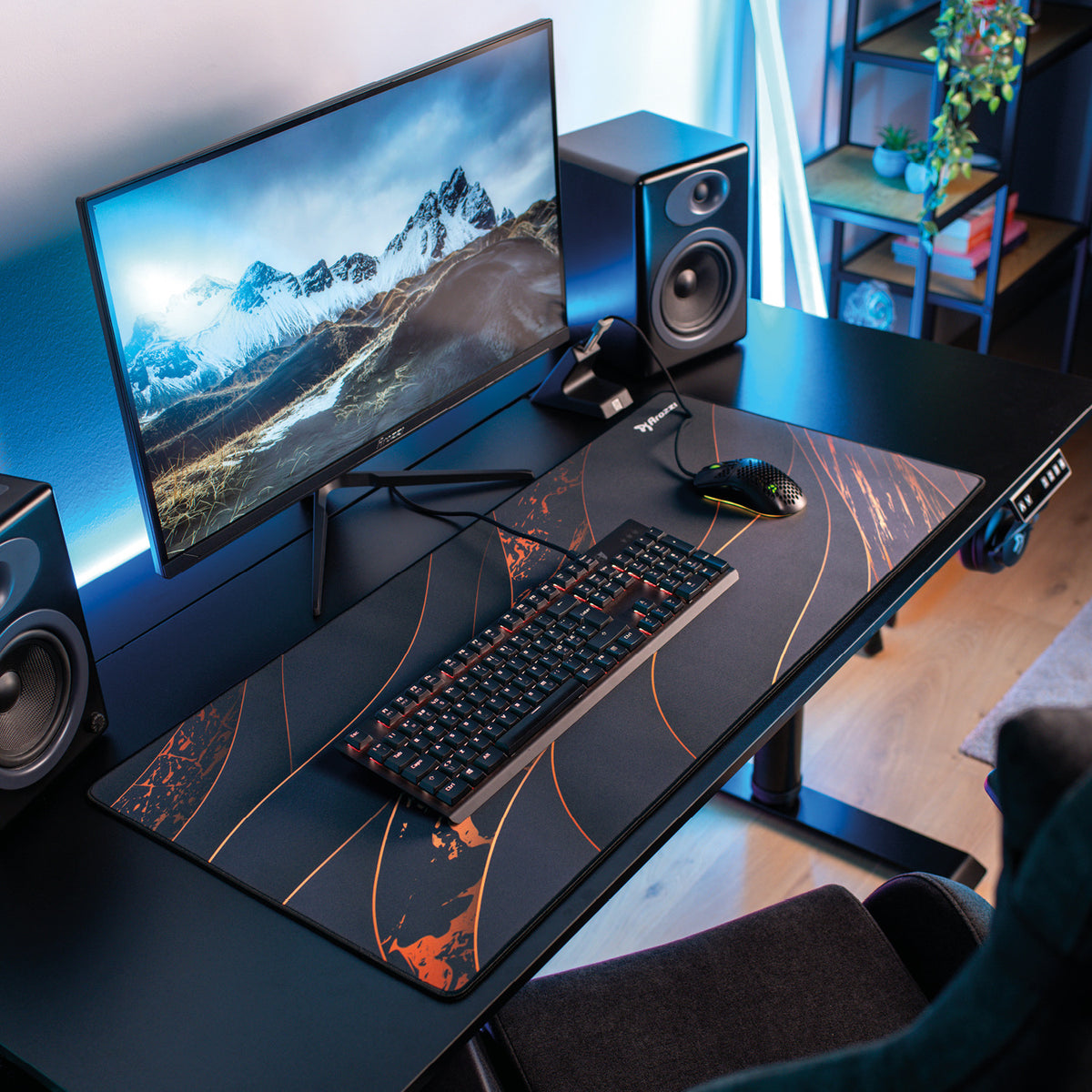 Arozzi Europe Zona Mousepad - Extra Large with keyboard and wrist support in modern desk setup.